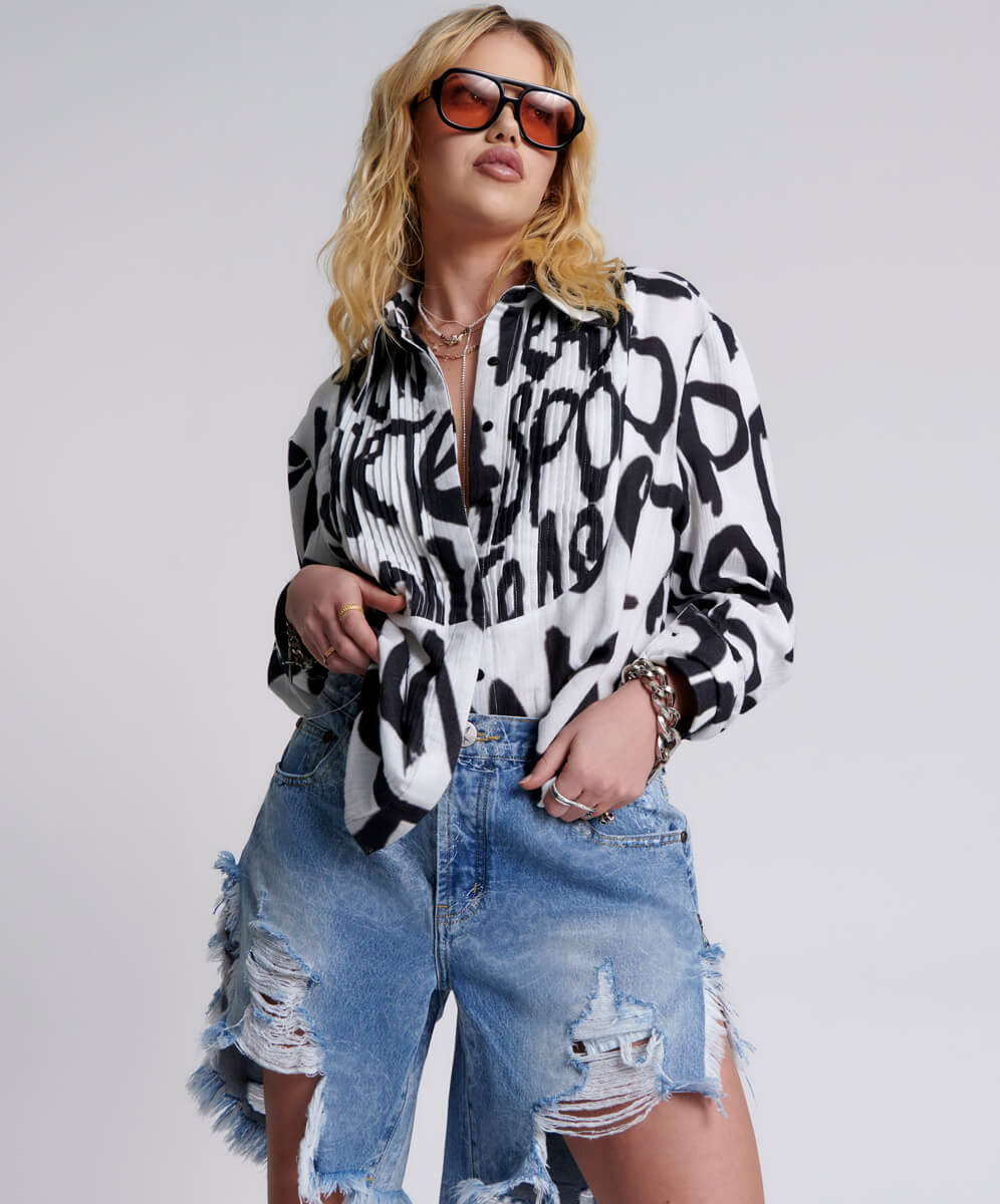 Dirty Blue Denim Frankies Low Waist Long Length Denim Shorts - Misty Blue