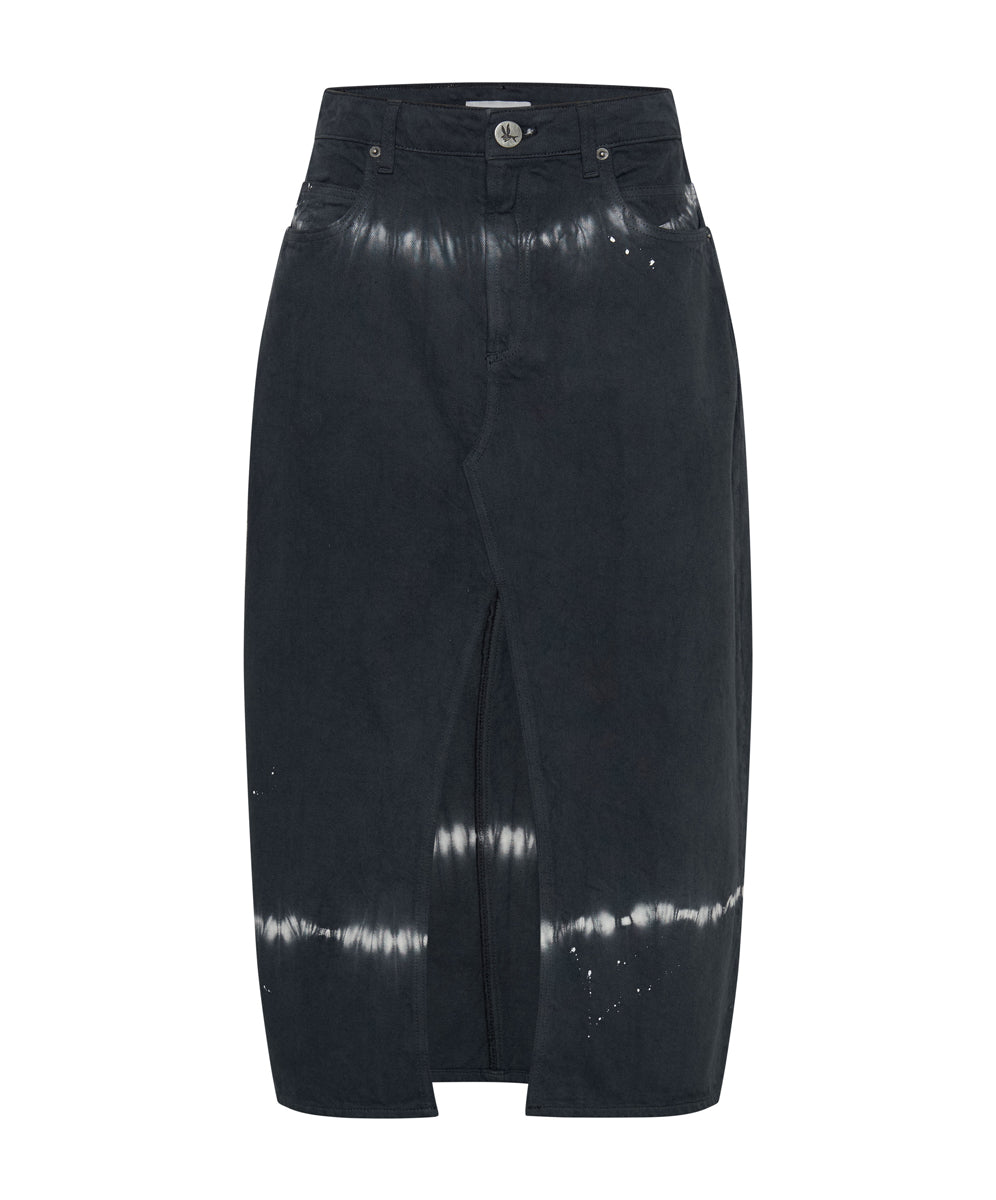 Last Stock Rocko Mid Waist Long Length Denim Skirt - Black Magic