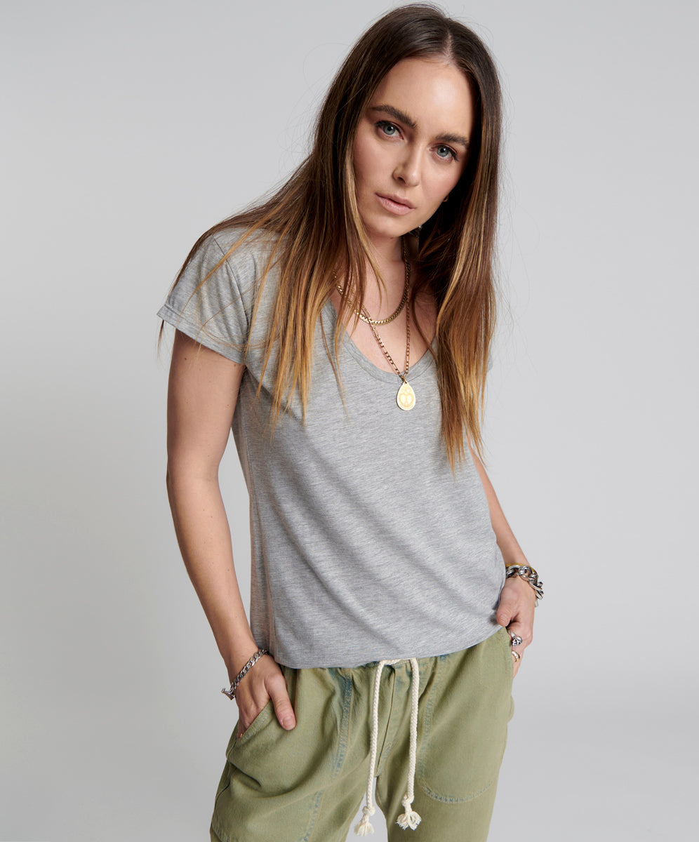 One Teaspoon Scoop Neck Basic Tee Grey