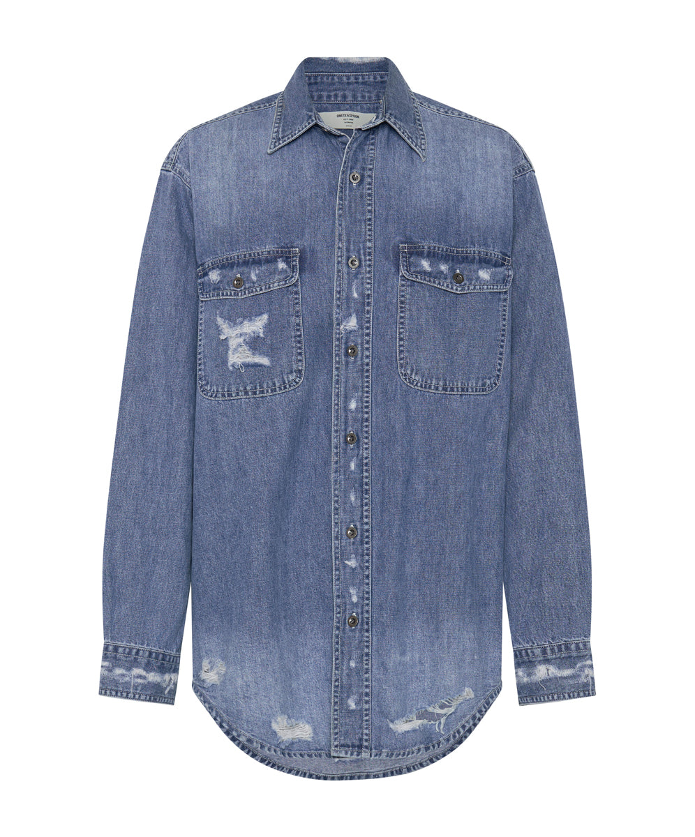 Dirty Blue Denim Western Denim Shirt - Pacifica