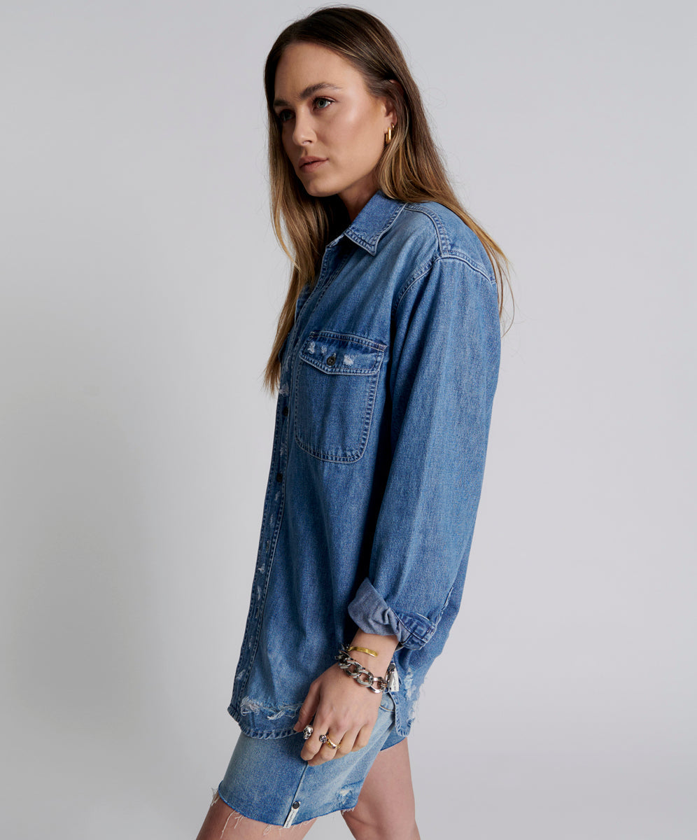 Dirty Blue Denim Western Denim Shirt - Pacifica