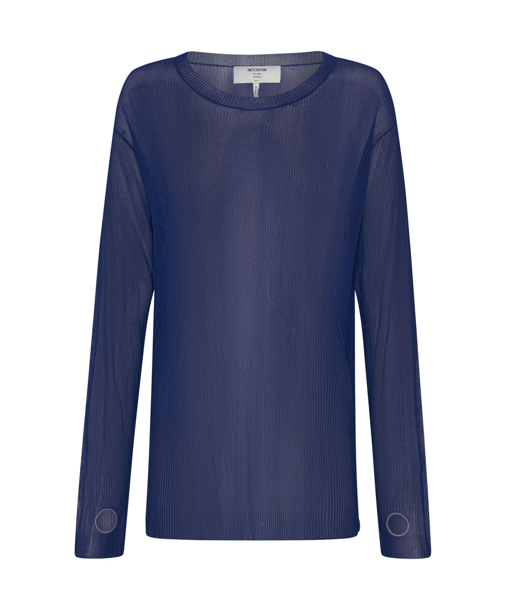 Last Stock Amity Sheer Rib Longsleeve Sweater - Cobalt