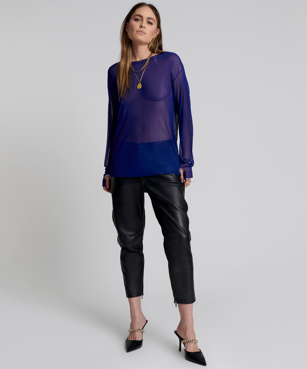 Last Stock Amity Sheer Rib Longsleeve Sweater - Cobalt