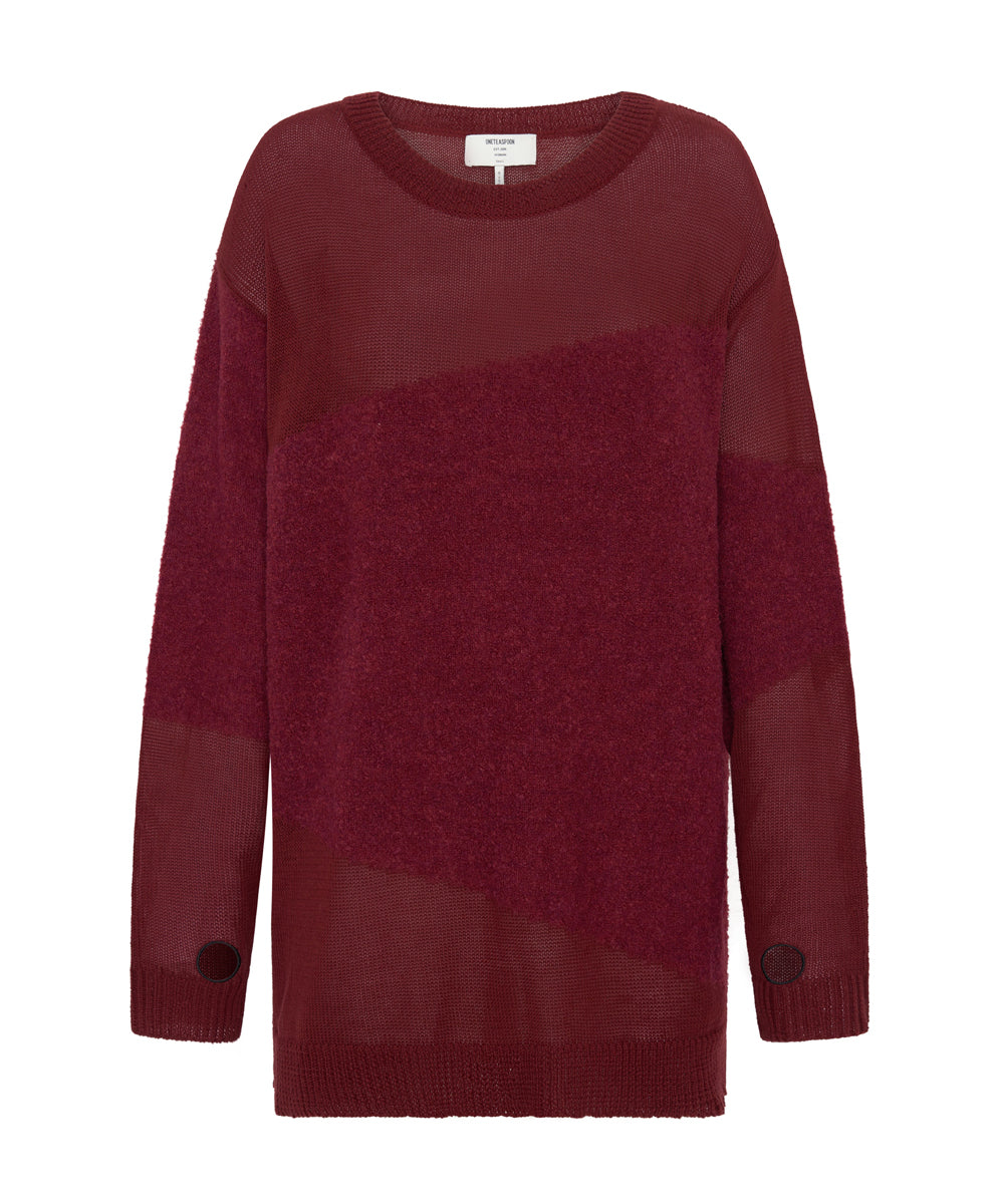 Last Stock Shattered Crew Knit Sweater - Wine