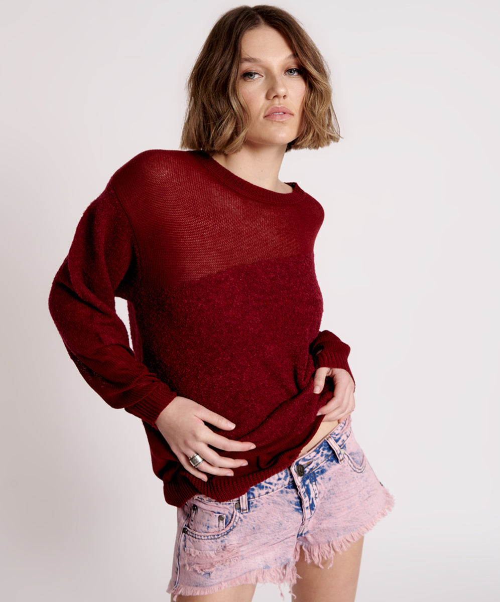Last Stock Shattered Crew Knit Sweater - Wine