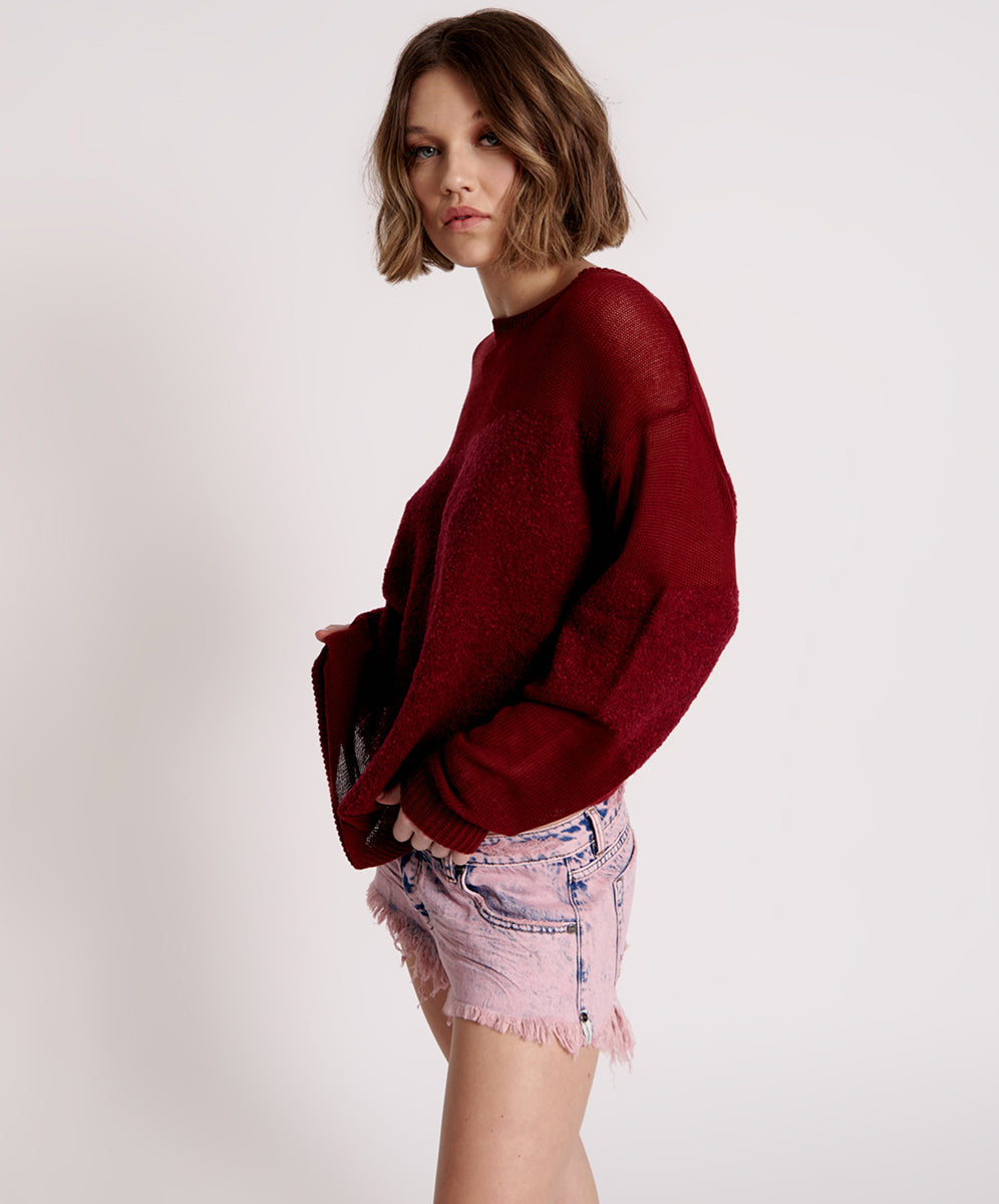 Last Stock Shattered Crew Knit Sweater - Wine