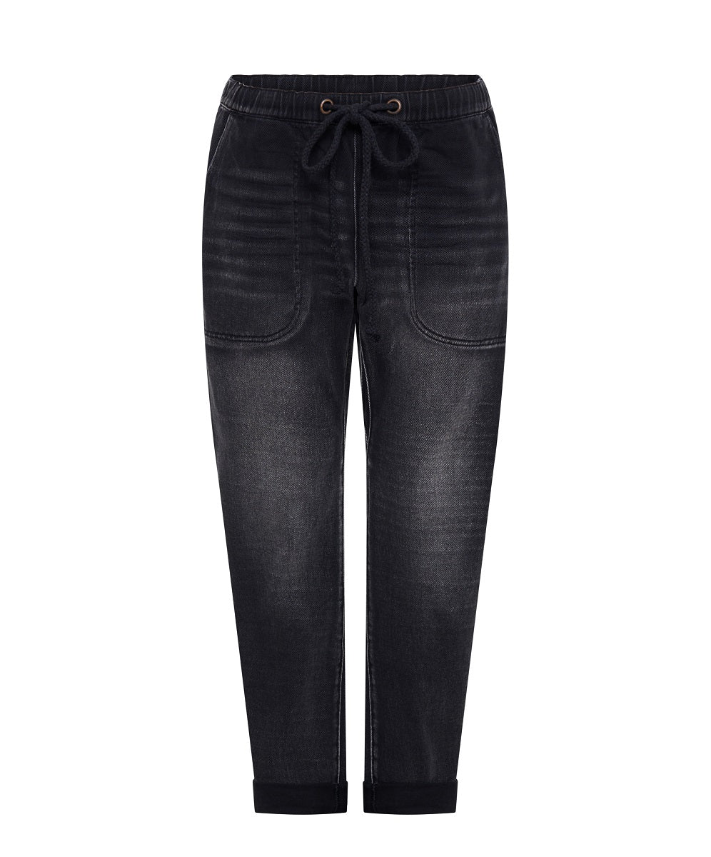 Outlet Sale Women's Jeans Shabbies Low Waist Drawstring Boyfriend Denim Jeans - Faded Black