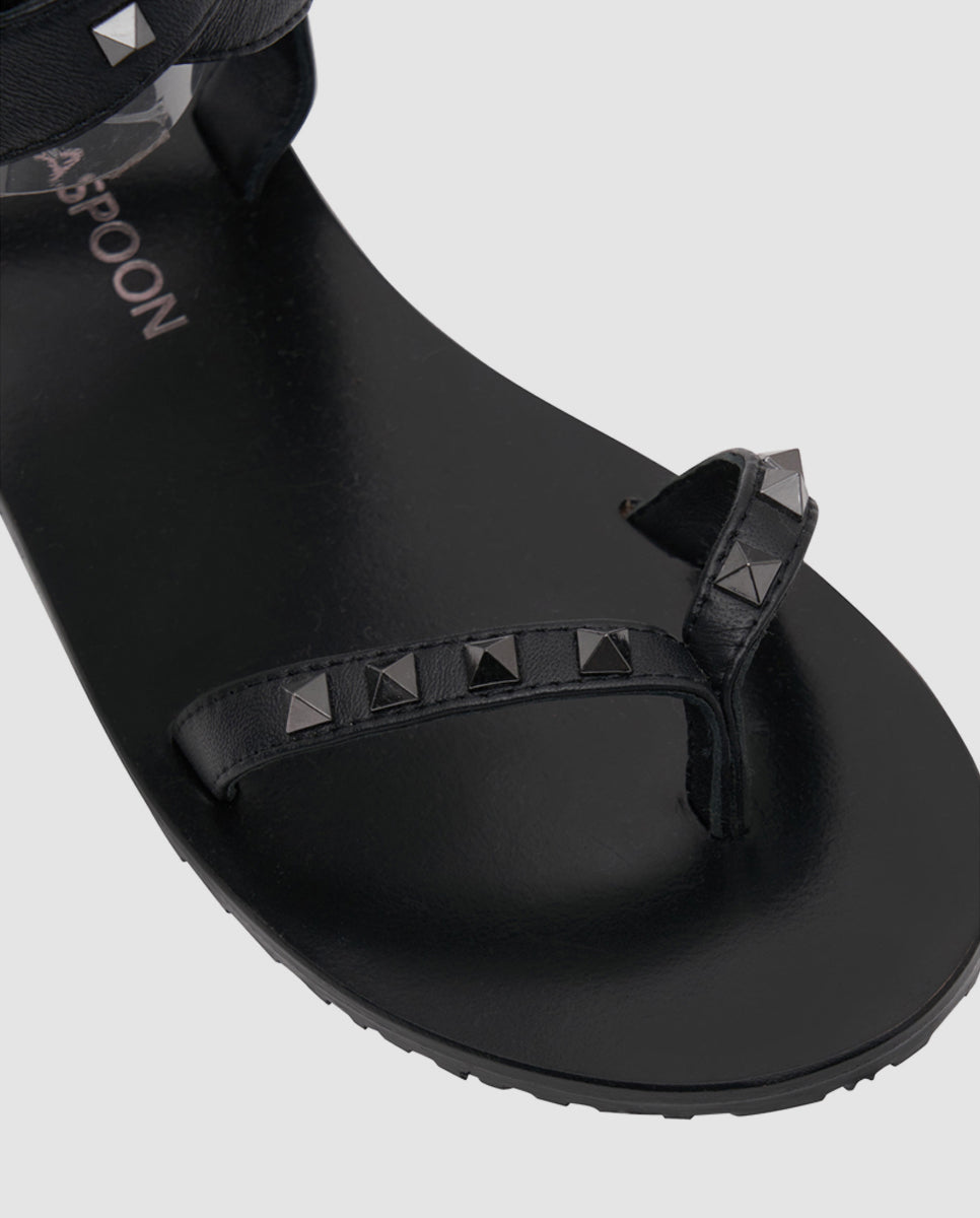 Last Stock Studded Liza Wrap Around Sandals - Black