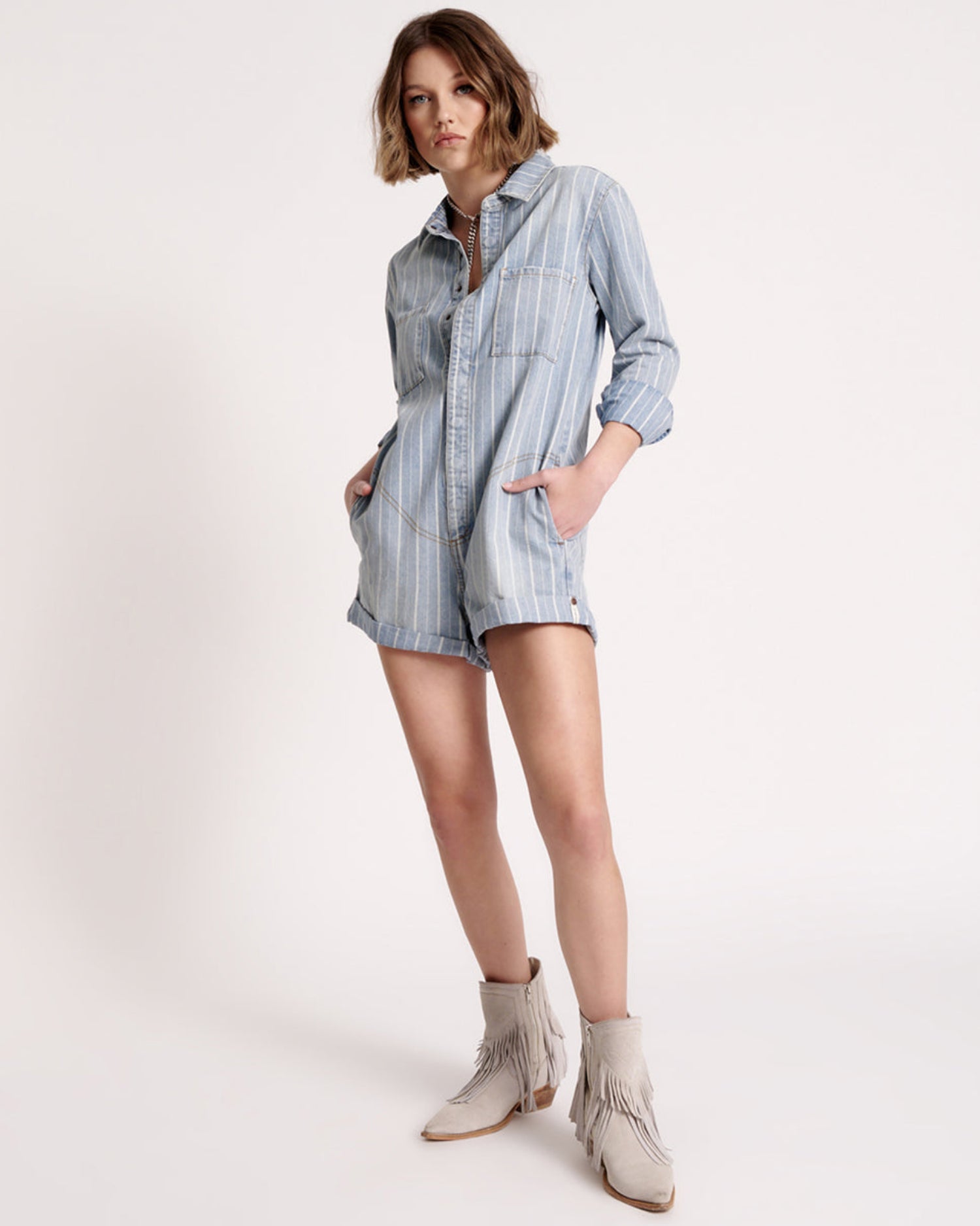 Dirty Blue Denim Prophecy Jumpsuit - Blue Stripe