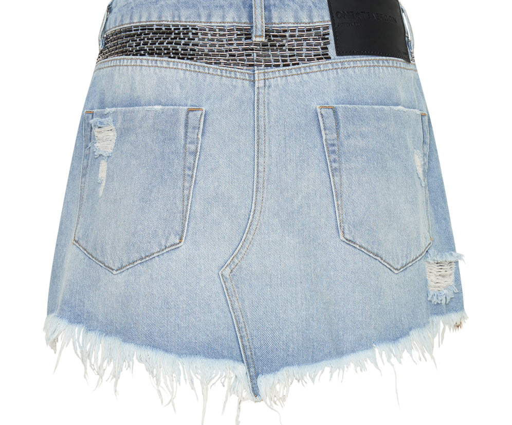 Junkyard Mini Denim Skirt - Mid Blue