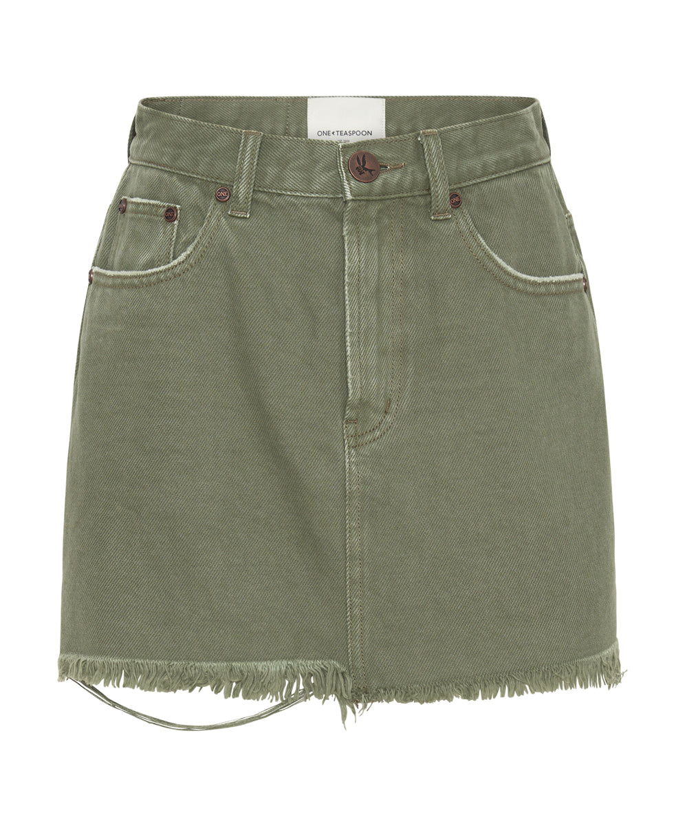 Last Stock 2020 High Waist Mini Denim Skirt - Military Khaki