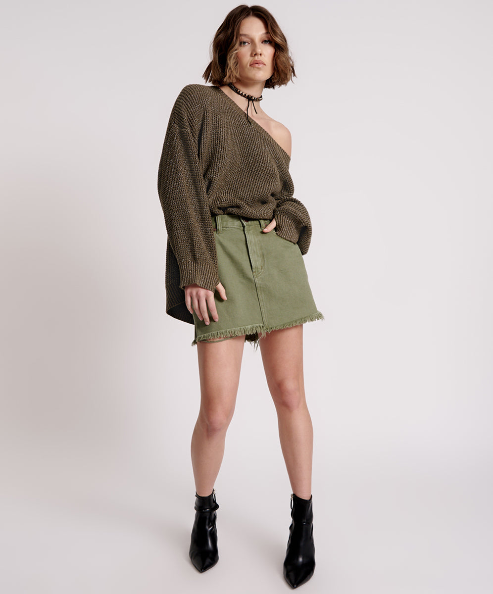 Last Stock 2020 High Waist Mini Denim Skirt - Military Khaki