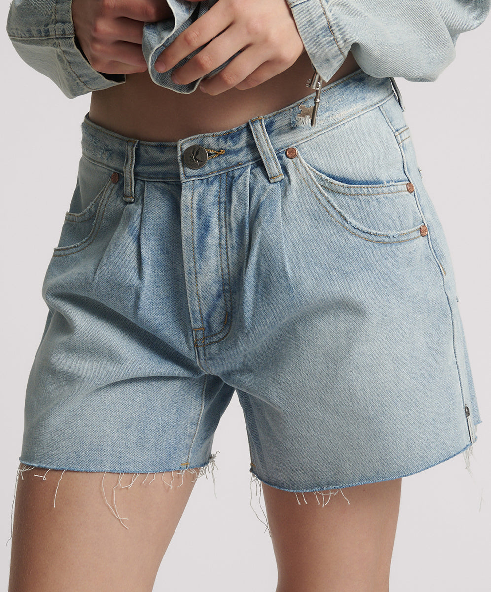 Dirty Blue Denim Shakers Low Waist Super Relaxed Denim Shorts - Hendrixe Blue