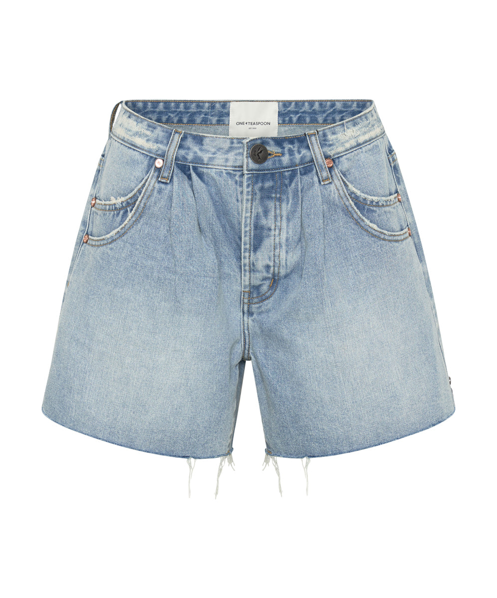 Dirty Blue Denim Shakers Low Waist Super Relaxed Denim Shorts - Hendrixe Blue