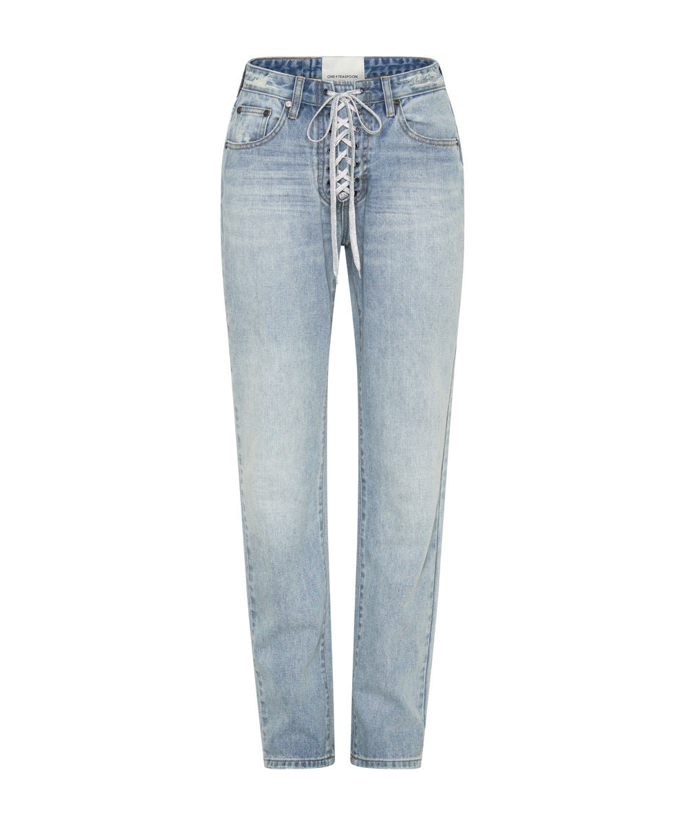 Last Stock Truckers Mid Waist Straight Leg Denim Jeans - Hendrixe