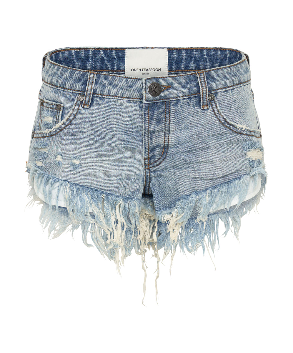 Dirty Blue Denim Dukes Low Waist Mini Denim Shorts - Salty Dog