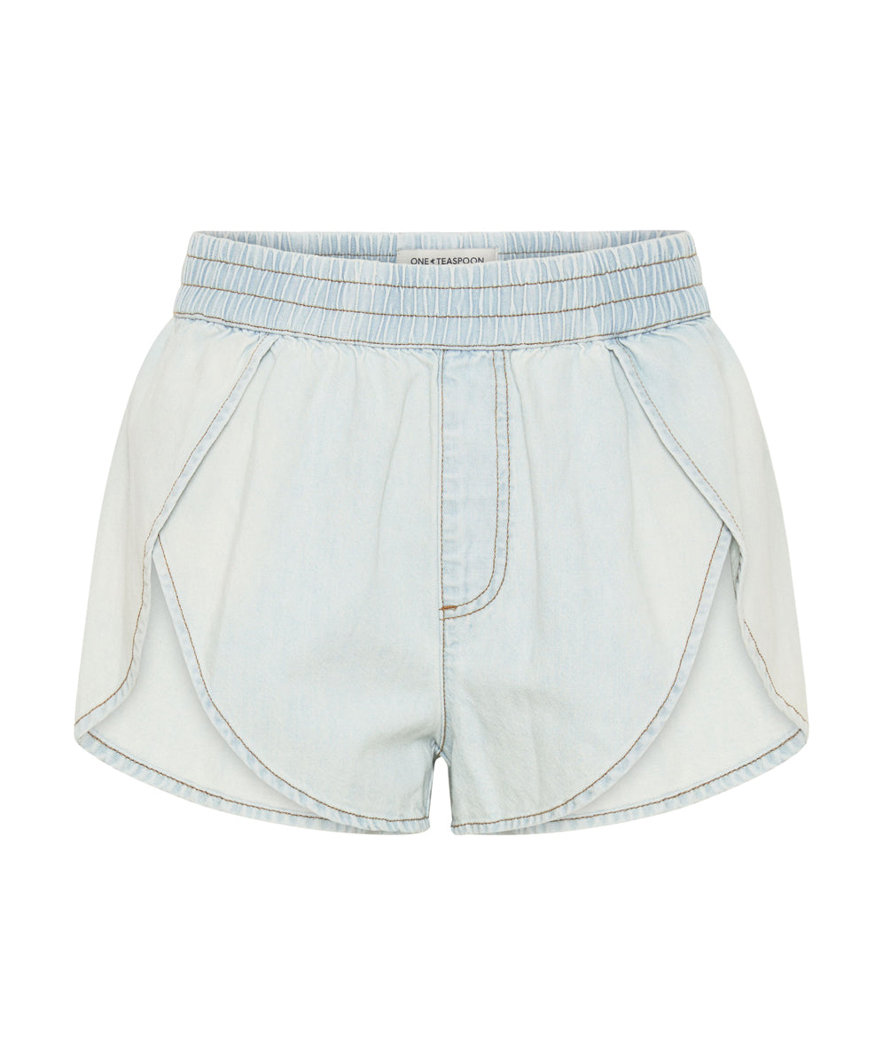 Dirty Blue Denim Runner Elasticated Denim Shorts - Le Surf