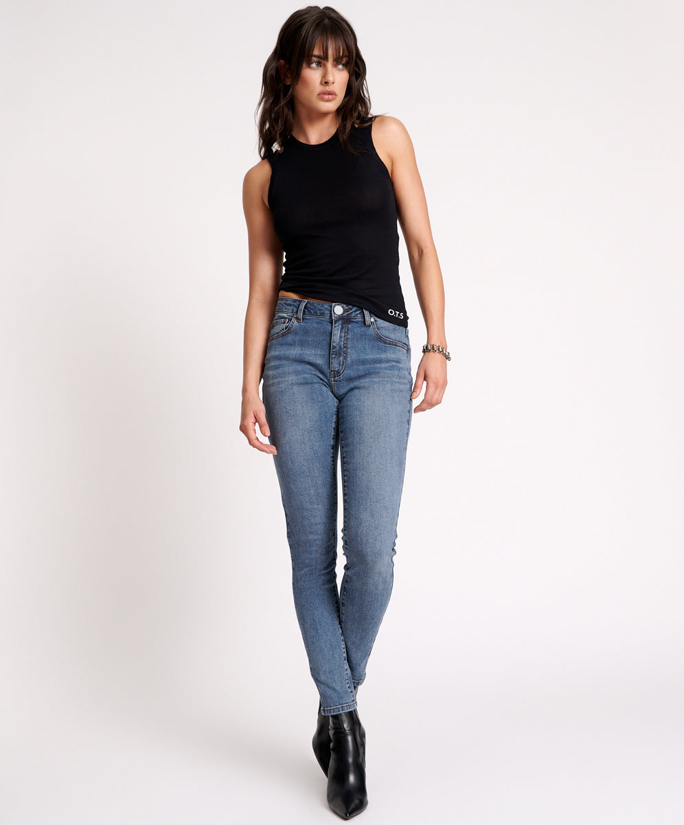 Dirty Blue Denim Freebirds High Waist Rigid Skinny Denim Jeans - Classic Blue