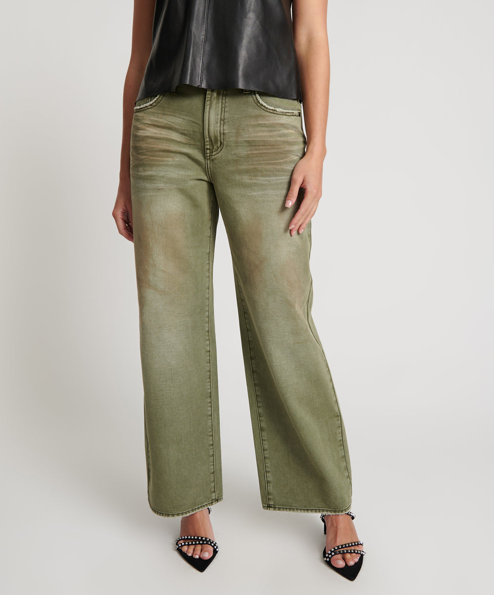 Khaki Edit Jackson Mid Waist Wide Leg Denim Jeans - St Khaki