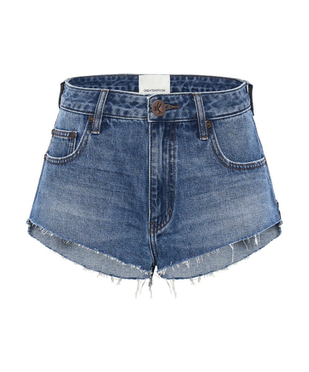 Dirty Blue Denim The One High Waist Cheeky Denim Shorts - Bay Blue