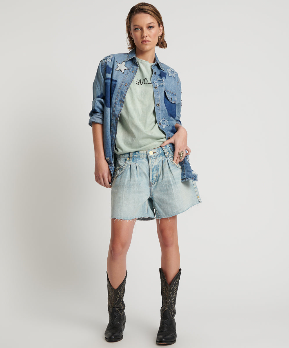 Dirty Blue Denim Shakers Low Waist Super Relaxed Denim Shorts - Kansas Blue