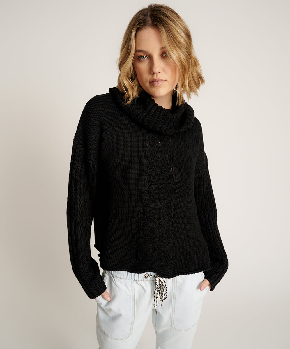 Classic Chunky Roll Neck Knit Sweater Black One Teaspoon