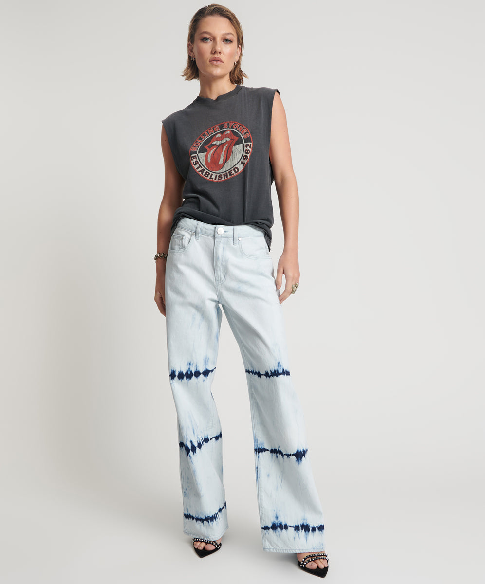 Dirty Blue Denim Jackson Mid Waist Wide Leg Denim Jeans - Bleached Out Blue