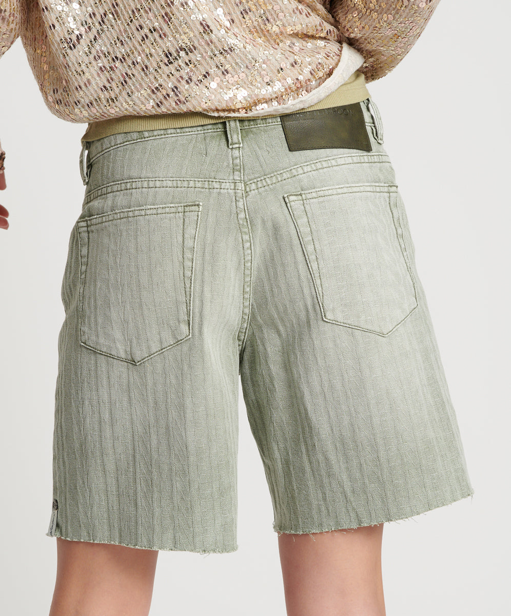 Khaki Edit Jacksons Mid Waist Wide Leg Denim Shorts - Khaki