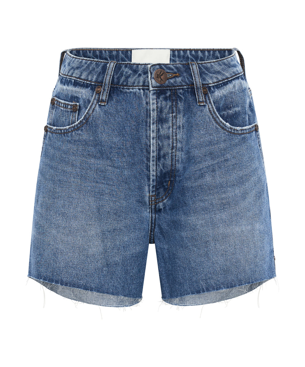 Dirty Blue Denim Legends High Waist Mom Fit Denim Shorts - Bay Blue