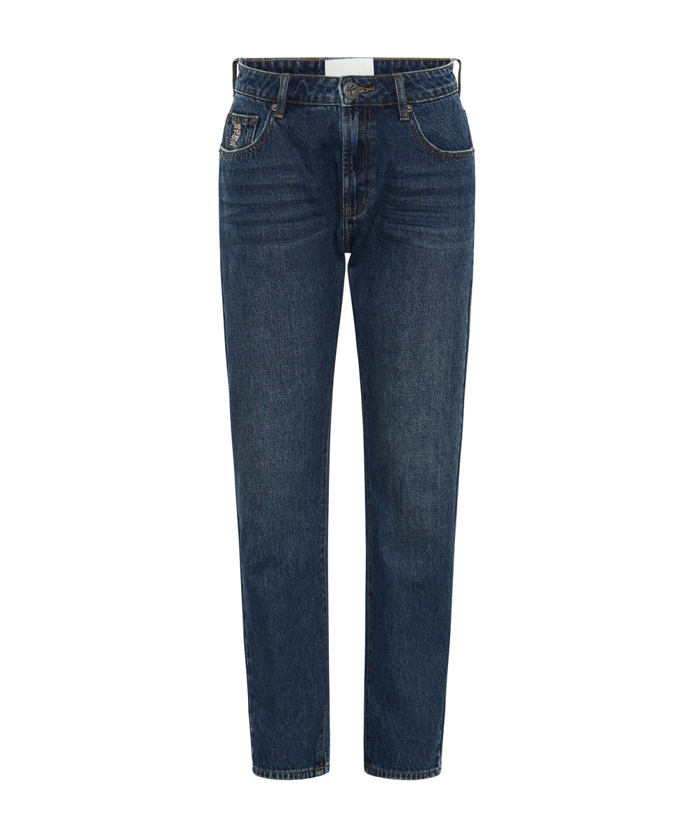 Dirty Blue Denim Truckers Mid Waist Straight Leg Denim Jeans - Royal Blue