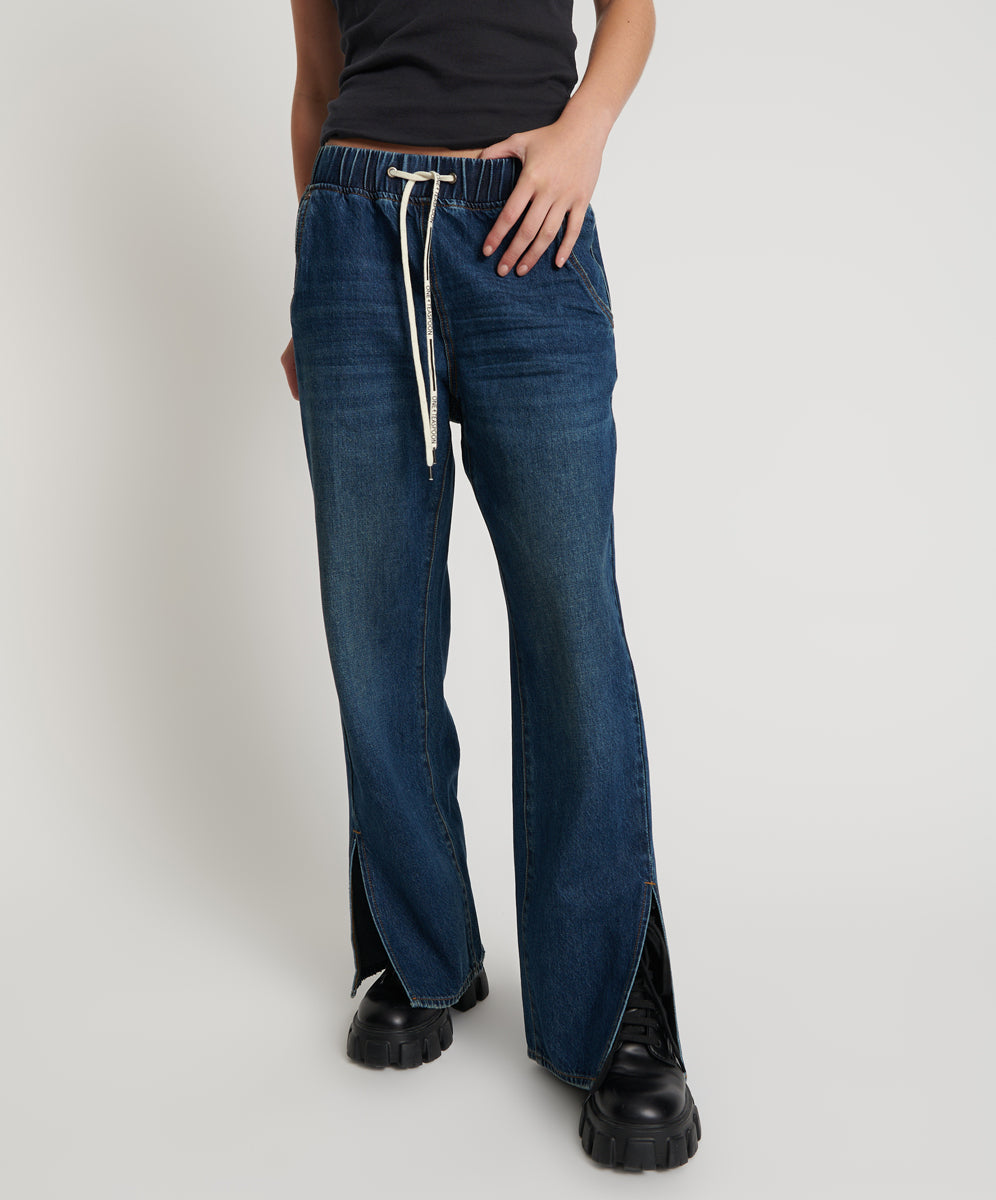 Dirty Blue Denim Roadhouse Wide Leg Drawstring Denim Jeans - Royal Blue