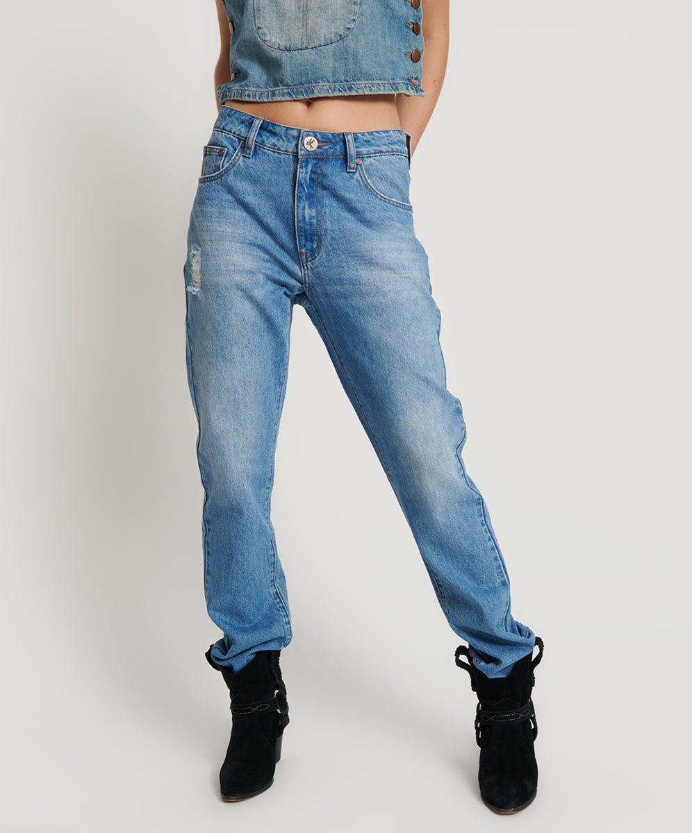 Dirty Blue Denim Awesome Baggies High Waist Straight Leg Denim Jeans - Ciao Blue