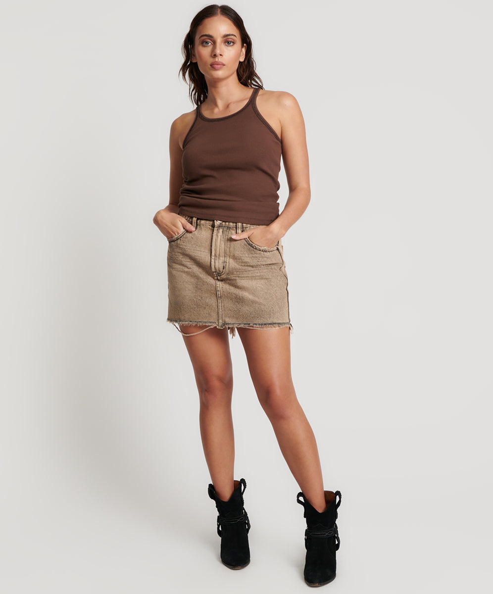 Last Stock 2020 High Waist Mini Denim Skirt - Rust