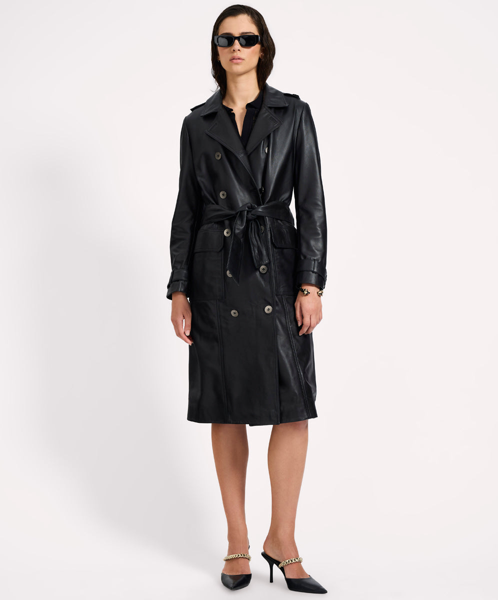 Supermodel Leather Trench Coat - Black
