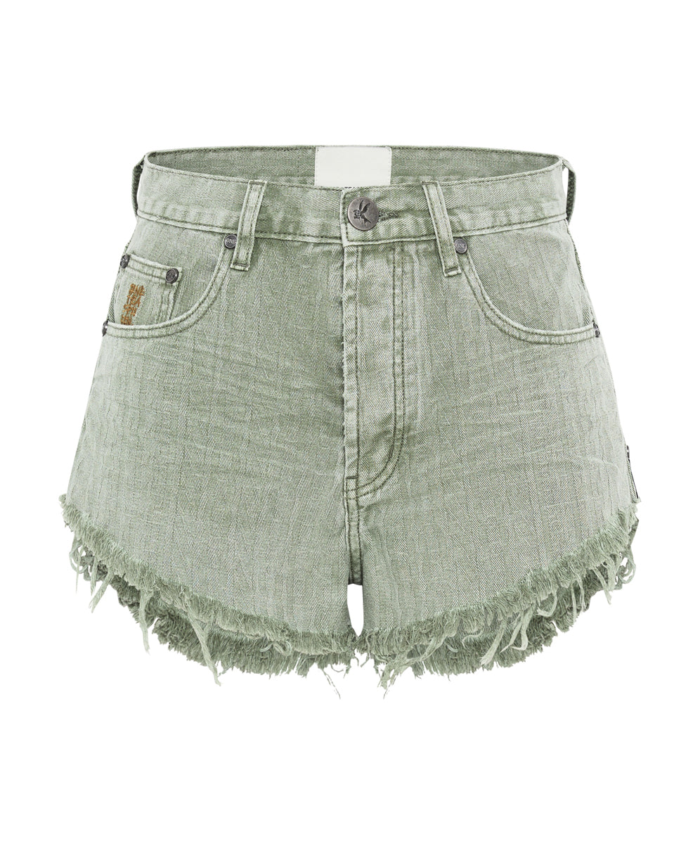 Khaki Edit Outlaws Mid Waist Mid Length Denim Shorts - Khaki