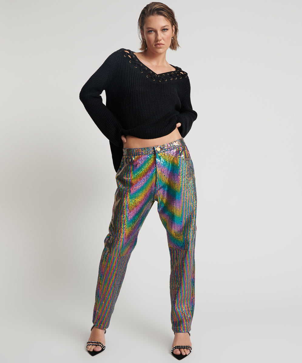 Outlet Sale Women's Jeans Bandits Low Waist Boyfriend Denim Jeans - Rainbow