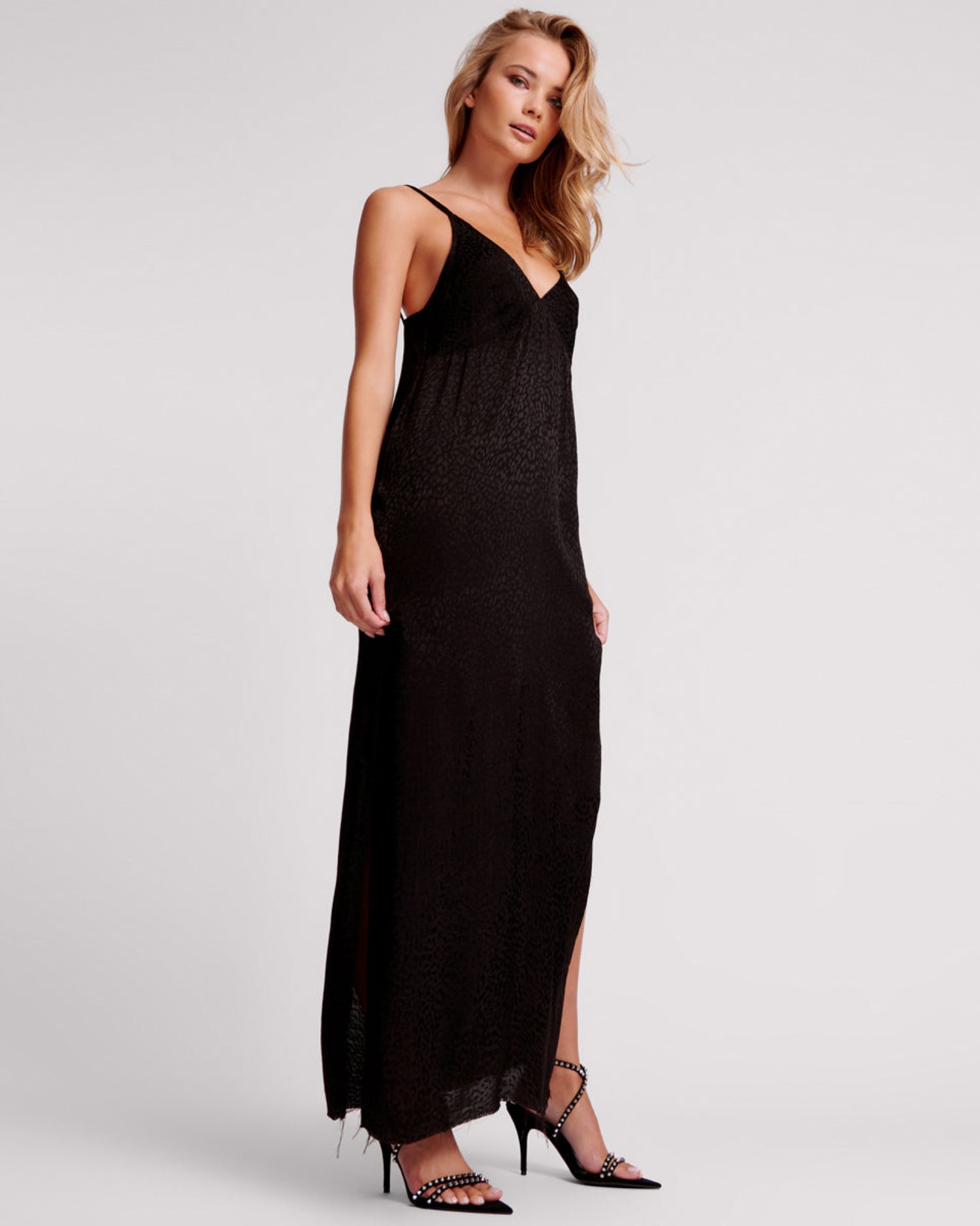 Last Stock Animal Jaquard Maxi Slip Maxi Dress - Black