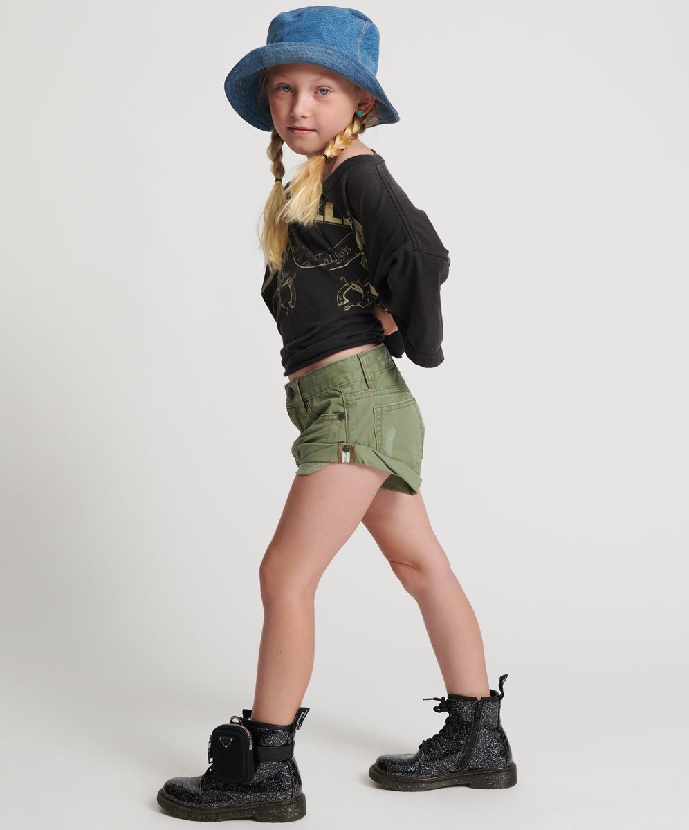 Khaki Edit Kids Bandits Low Waist Denim Shorts - Super Khaki