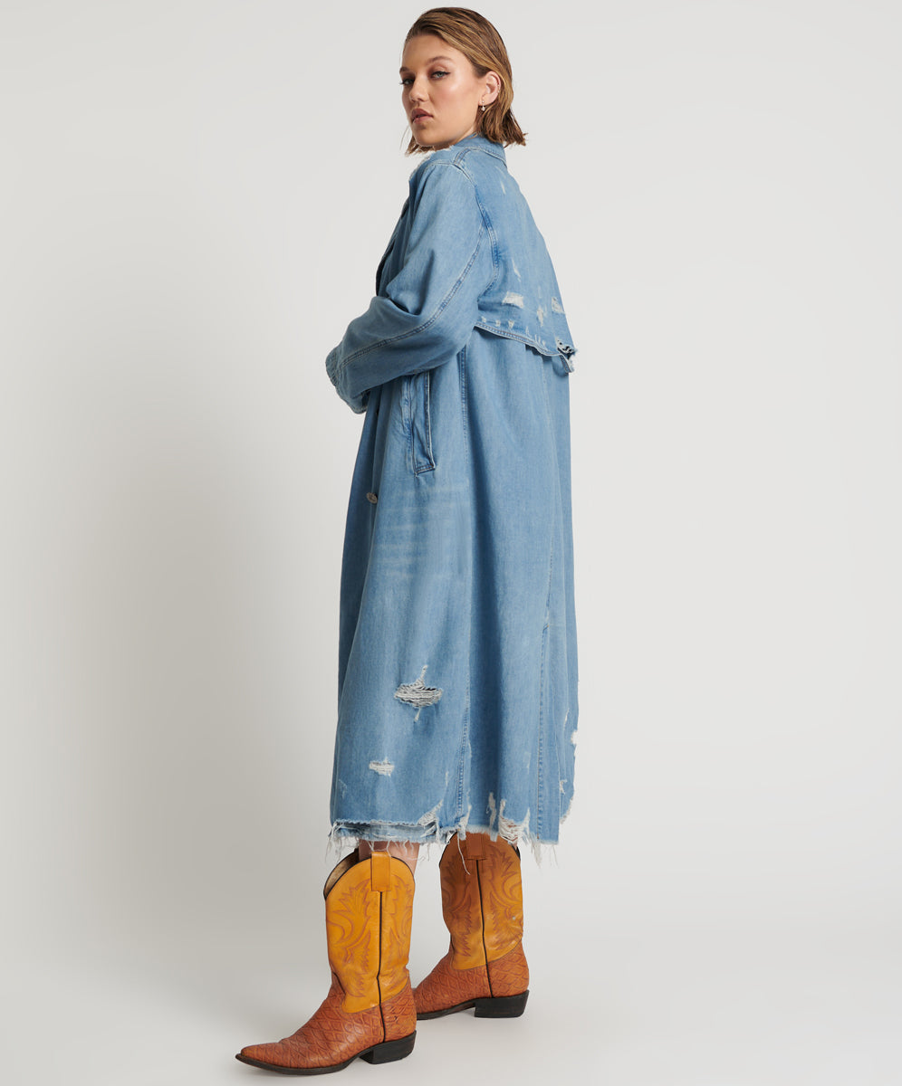 Dirty Blue Denim Denim Trench Coat - Pacifica