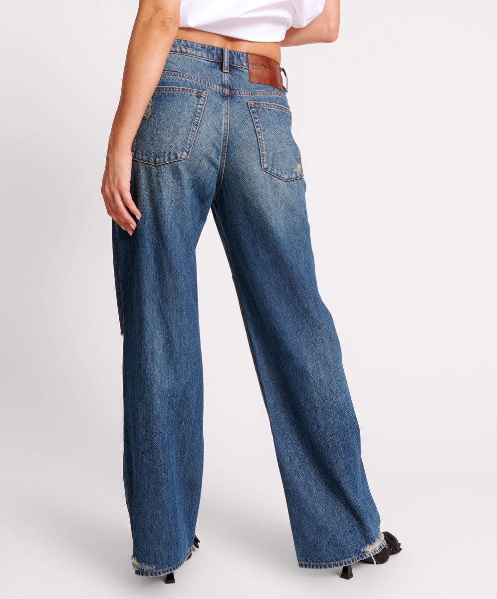 Jacksons Jeans Jackson Mid Waist Wide Leg Denim Jeans - Gritty Blue