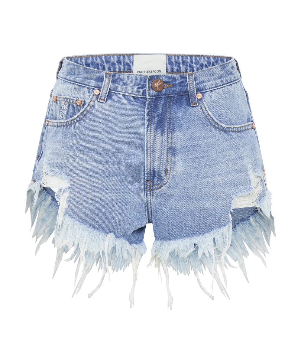 Dirty Blue Denim Outlaws Low Waist Mid Length Denim Shorts - Bolt Blue