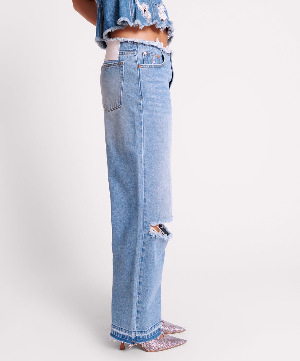 Dirty Blue Denim Low Riders Low Waist Wide Leg Denim Jeans - Bolt Blue
