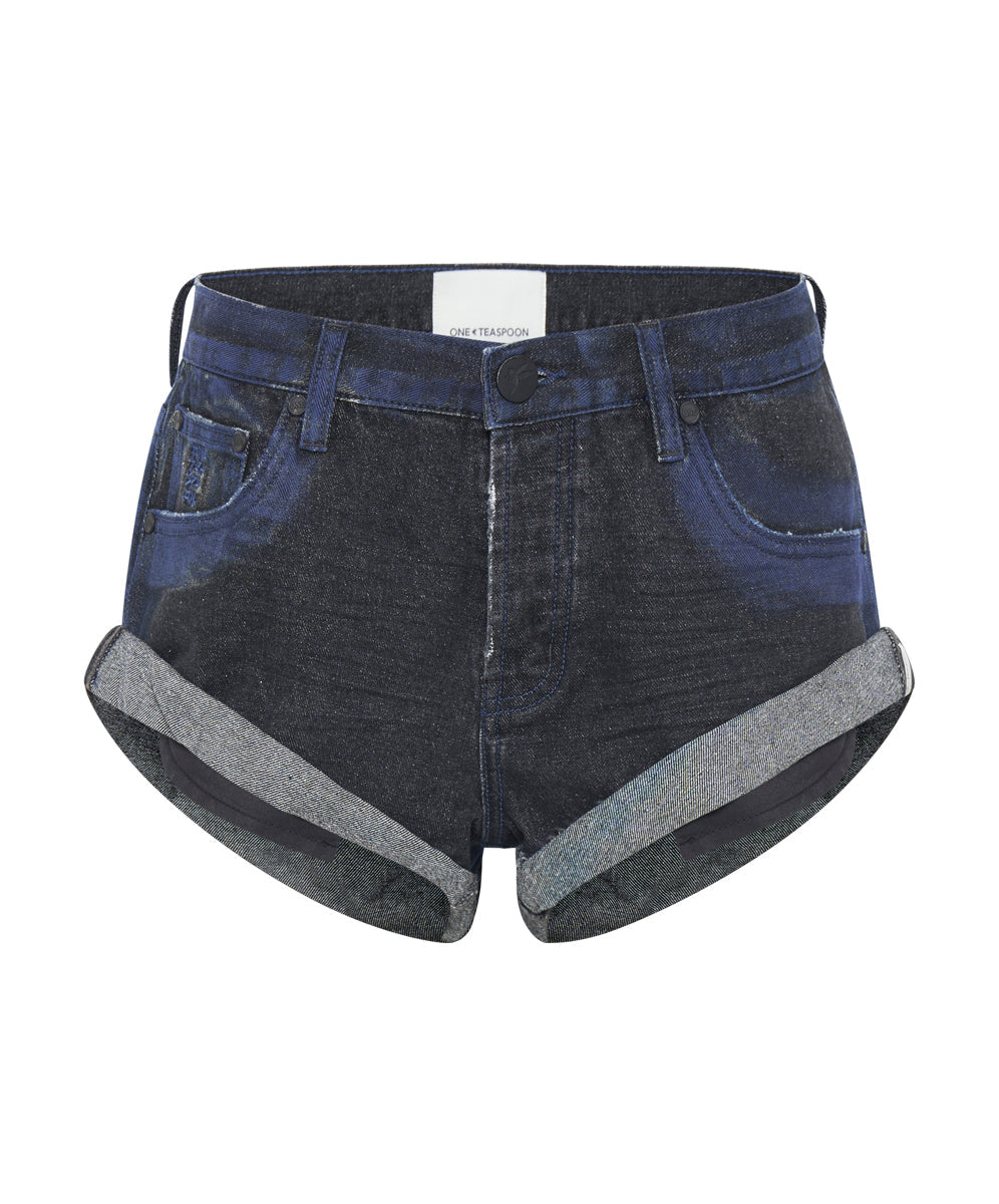 Dirty Blue Denim Bandits Low Waist Denim Shorts - Blue Punk