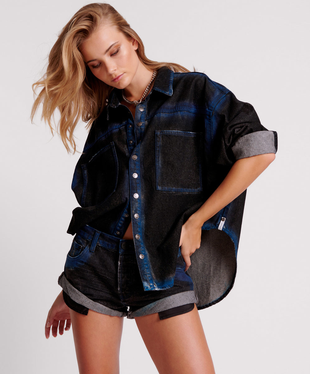 Dirty Blue Denim Bandits Low Waist Denim Shorts - Blue Punk