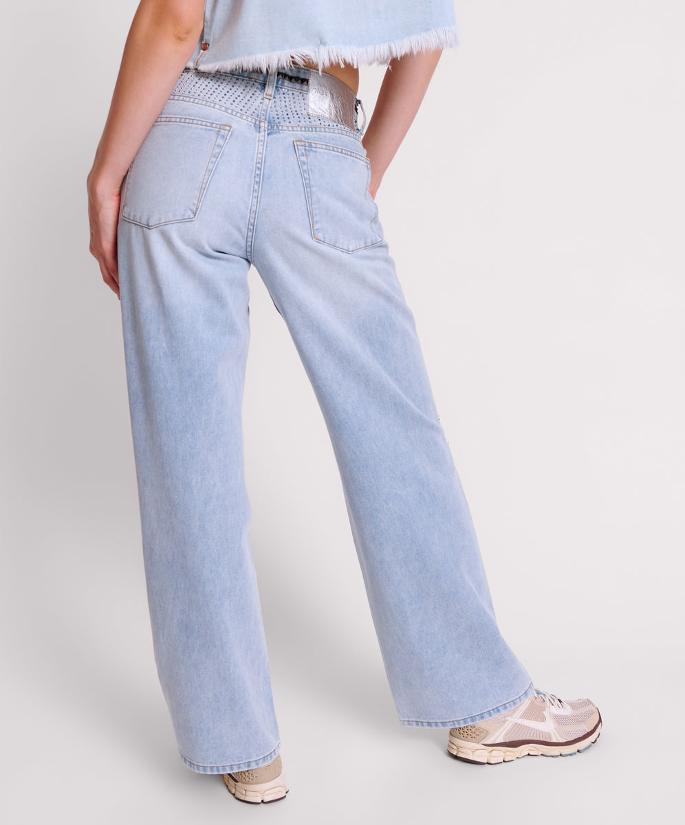 Last Stock Jackson Mid Waist Wide Leg Denim Jeans - Blue Latte