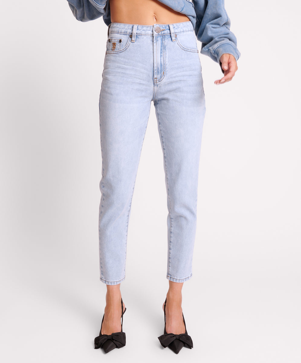 Dirty Blue Denim Legends High Waist Straight Leg Denim Jeans - Blue Latte