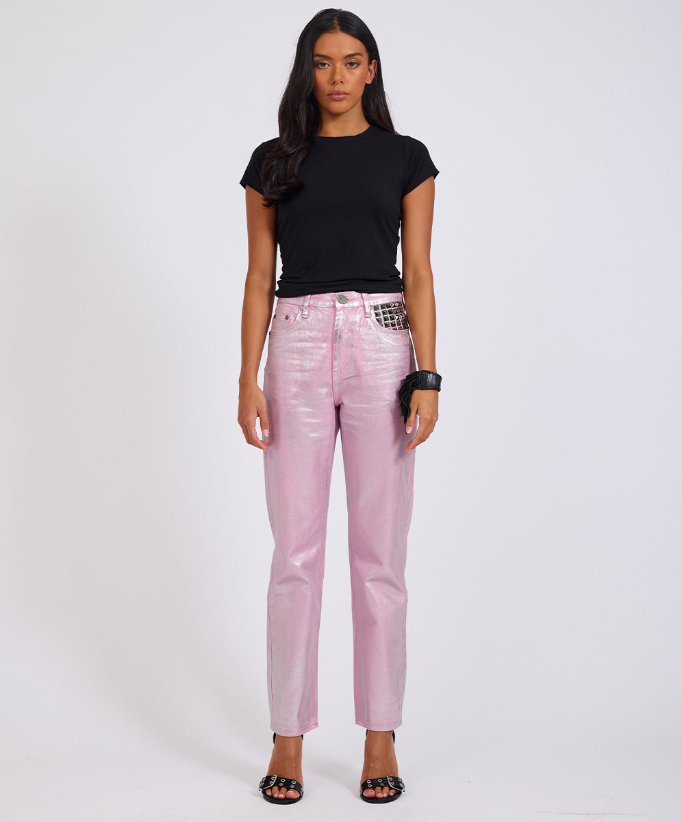Awesome Baggies Jeans Awesome Baggies High Waist Straight Leg Denim Jeans- Pink Envy Foil