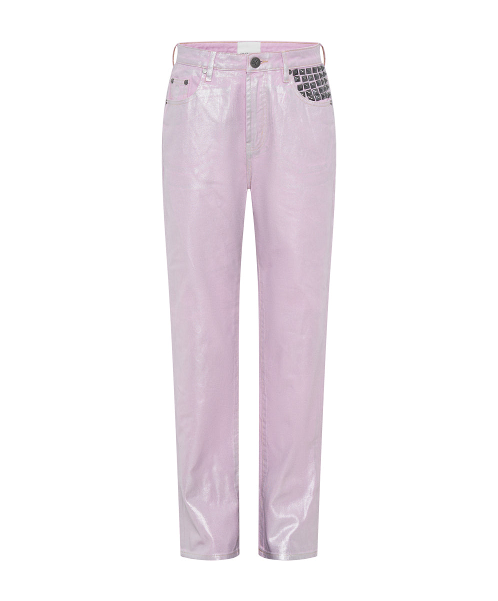 Awesome Baggies Jeans Awesome Baggies High Waist Straight Leg Denim Jeans- Pink Envy Foil