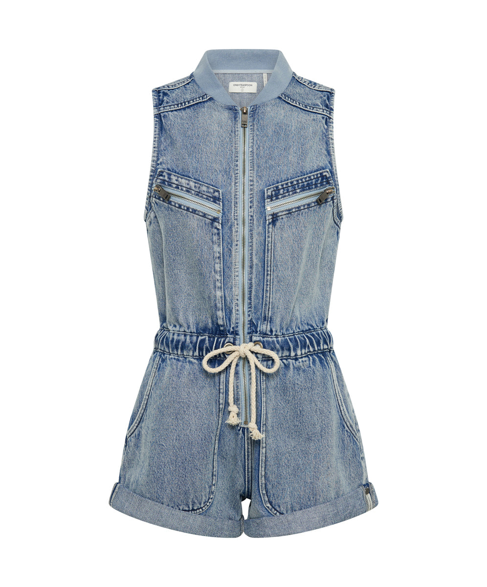 Dirty Blue Denim Lilly Sporty Denim Jumpsuit - Salty Dog