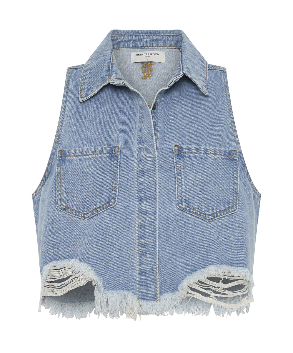 Last Stock Braxton Cropped Denim Top - Bolt Blue